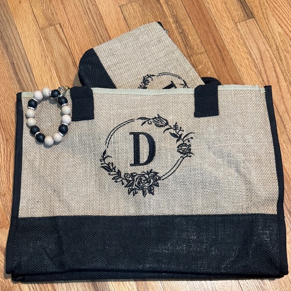 Handbags - Custom Printed “D” Black and Tan Tote Bag